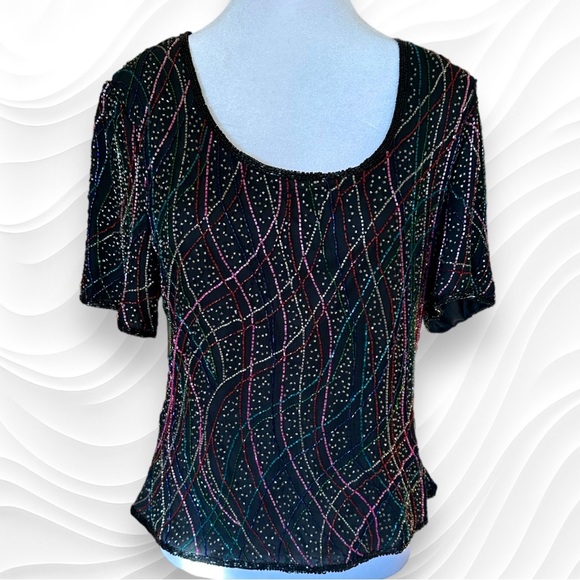 Tops - Laurence Kazar Vtg 80’s Hand Beaded Top Size Medium